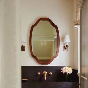 美式浴室镜壁挂洗手台法式复古异形卫生间镜子中古艺术梳妆镜挂墙