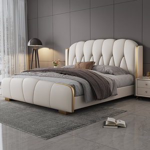 主卧双人大床2米x2米2意式轻奢豪华现代简约真皮床储物软包婚床
