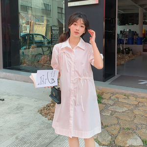 白色polo领连衣裙女夏季2024新款日系甜美减龄小个子蝴蝶结衬衫裙