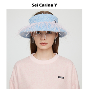 [4折] SeiCarinaY拼色羽毛空顶帽小众休闲遮阳帽子甜美复古女