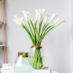 触摸柔软 白色PU马蹄莲仿真假花瓶摆件创意现代简约客厅餐桌装饰