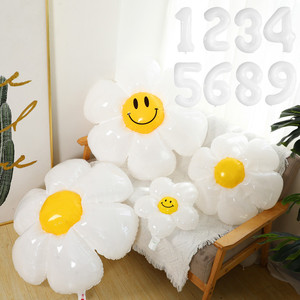白色大小雏菊花朵40/32寸生日数字铝膜气球森系ins风装饰拍照道具