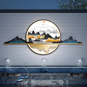 新中式壁灯户外太阳能庭院灯室外别墅景观装饰灯山水壁画影壁墙灯
