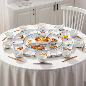 小清新团圆饭拼盘餐具组合陶瓷碗碟套装家用碗盘家庭年夜饭盘子碗