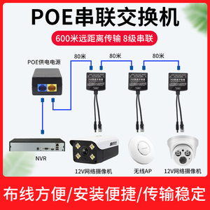 POE中继器4路/8路监控网络摄像机供电800米传输一线通串联级联宝