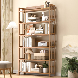 实木书柜儿童客厅落地书架美式多层轻奢靠墙收纳实木展示家用简易