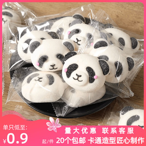 网红小熊猫棉花糖蛋糕烘焙专用摆摊卡通动物造型糖果零食商用散装