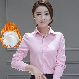 加绒冬季新款白色黑色保暖衬衫女长袖职业装韩版修身保暖白衬衣潮