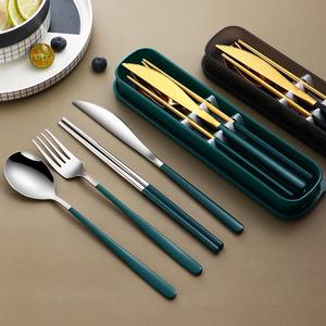 304不锈钢便携式韩式餐具刀叉勺筷子四件套装【两套起发】