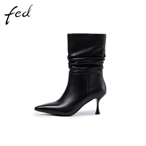 fed高跟靴冬季新款靴子小羊皮尖头细跟高级法式瘦瘦靴1013-YA517