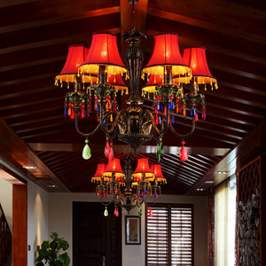 漫咖啡酒吧装饰吊灯咖啡厅水晶灯欧式复古吊灯红色布罩西餐厅灯具