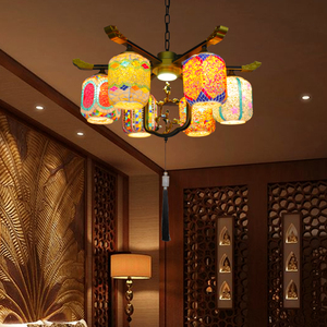 中式复古吊灯彩色手工玻璃餐厅灯美容院会所东南亚风民宿装饰灯具