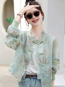 新中式国风绿色薄款防晒衣女2024夏季新款大码复古提花唐装外套