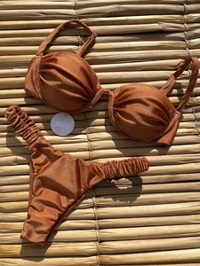 2024新款bikini欧美钢托辣妹性感分体纯色温泉沙滩比基尼女士泳衣
