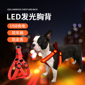 狗狗发光项圈狗脖夜光圈胸背夜间遛狗灯带LED牵引绳晚上遛狗神器