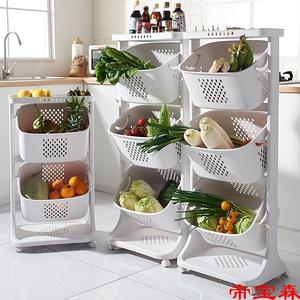 厨房置物架大号蔬菜水果收纳筐多层带轮果蔬整理收纳架家用菜篮子