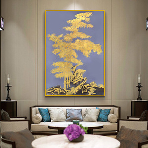 新中式竹报平安装饰画手绘金箔油画客厅卧室餐厅挂画玄关走廊壁画