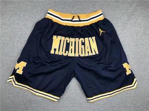 密歇根大学复古刺绣篮球裤高街嘻哈健身休闲美式短裤夏季男运动裤