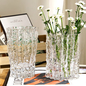花瓶摆件客厅插花玻璃透明冰川轻奢高级感水养ins大口径网红鲜花