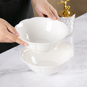 花边创意汤碗网红高级感餐具 ins日式陶瓷水果沙拉碗白色家用面碗