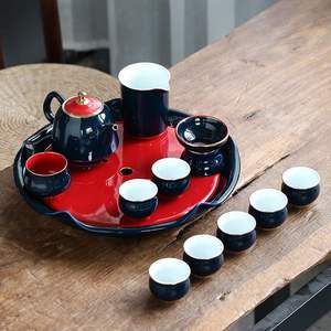 苏氏陶瓷 SUSHI CERAMICS 茶具套装高白土手工描金茶杯子大荷花茶
