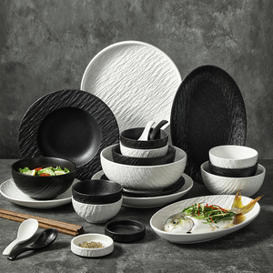 碗碟套装家用简约碗盘轻奢盘子碗日式碗筷陶瓷高级感黑白餐具套装