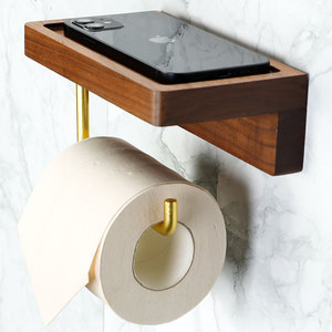 免打孔纸巾架卫生间卷筒纸置物架厕所放手机抽纸盒壁挂黑胡桃实木