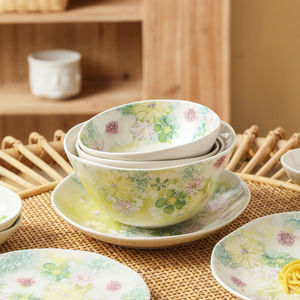 日式濑户烧手绘繁花手工陶瓷家用米饭碗汤碗盘子餐具套装高颜值