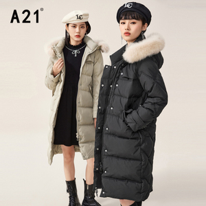 A21女装宽松连帽长装棉外套厚冬季新款显瘦长袖棉服外穿 颜色