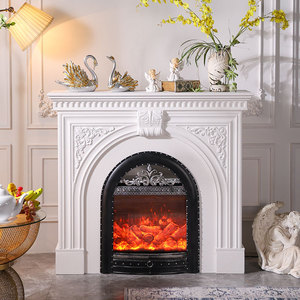 法式白色壁炉仿真火取暖客厅壁炉架实木柜网红别墅奶油风装饰柜