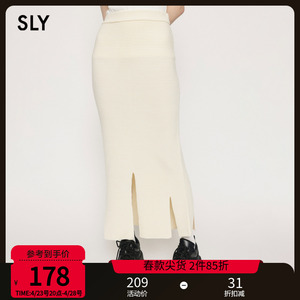 SLY 2023夏季下摆不规则开叉包臀针织半身裙030GSY71-0210