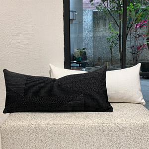黑色长方形加厚棉麻腰枕套现代简约客厅沙发椅子靠垫抱枕长枕白色