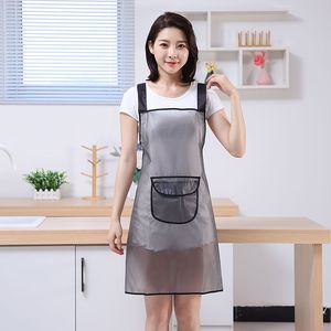 韩版日系透明围裙女家用厨房免洗防水防油软皮围腰专用餐饮工作服