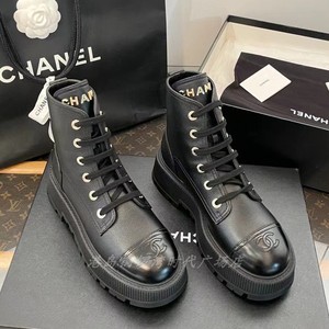 2023秋冬新款Chanel/香奈儿马丁靴松糕底系带女士短靴平跟机车靴