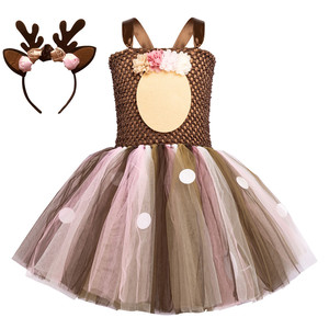 儿童表演动物造型演出服圣诞节麋鹿女童cos连衣裙公主网纱tutu裙