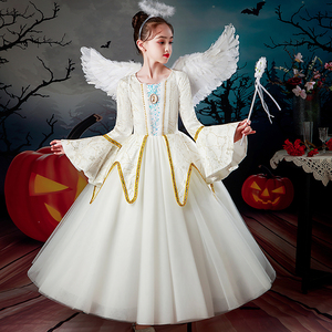 万圣节儿童服装女童COS女巫精灵白天使生日公主裙女孩角色扮演服