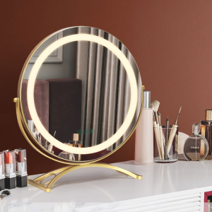 欧式化妆镜台式桌面带灯智能充电补光学生家用镜可旋转简约美妆镜