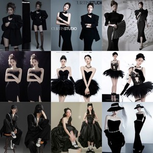 新影楼主题黑色纯欲风形象艺术照赫本风连衣裙个人写真服饰拍照服