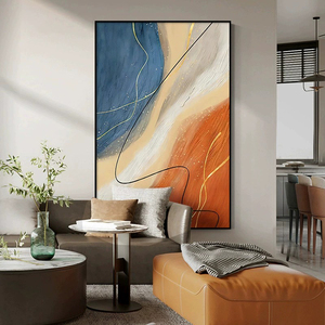 艺术轻奢客厅装饰画抽象落地画莫兰迪橙色沙发背景墙挂画玄关壁画