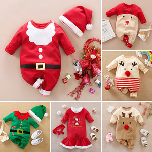 婴儿圣诞节服装连体衣圣诞老人精灵造型爬服男女宝宝可爱长袖哈衣