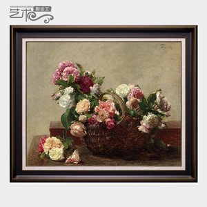 亨利方丹世界名油画高档厚玫瑰花卉欧美式手绘餐厅书房装饰挂286