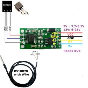 RS485 TTL DS18B20温度传感器MODBUS RTU串口远程采集模块PLC