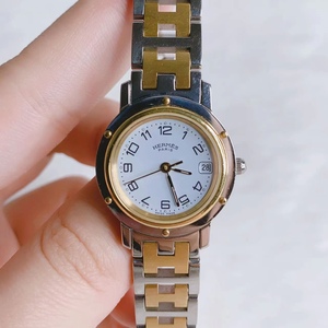 二手正品爱马仕CLIPPER系列 中古间金H型 白盘24mm 石英女士手表