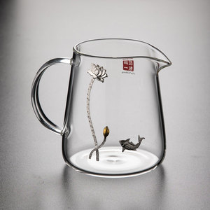 耐高温玻璃公道杯茶滤一体 高端茶具分茶器 公杯茶漏套装镶银茶海