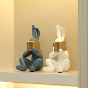 现代艺术卡通兔子摆件轻奢极简客厅玄关书房展示柜创意儿童房装饰