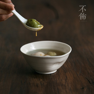 不饰【粗瓷指印碗】日式米饭碗单个小汤碗中式米浆白文艺复古小碗