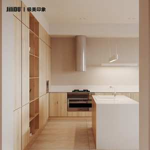爱格日式厨房整体橱柜香杉实木柜体定制厨房整体橱柜定制台面定制