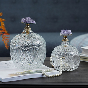 费灵家居法式玻璃紫水晶簇盖子糖果干果收纳罐创意奢华储物罐摆件