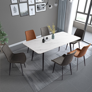 岩板餐桌现代简约家用小户型轻奢北欧家庭长方形公寓餐桌椅组合
