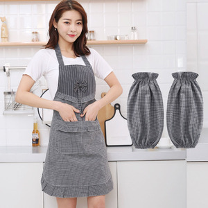 棉布围裙女网红家用厨房做饭韩版时尚可爱餐厅工作挂脖式防油罩衣